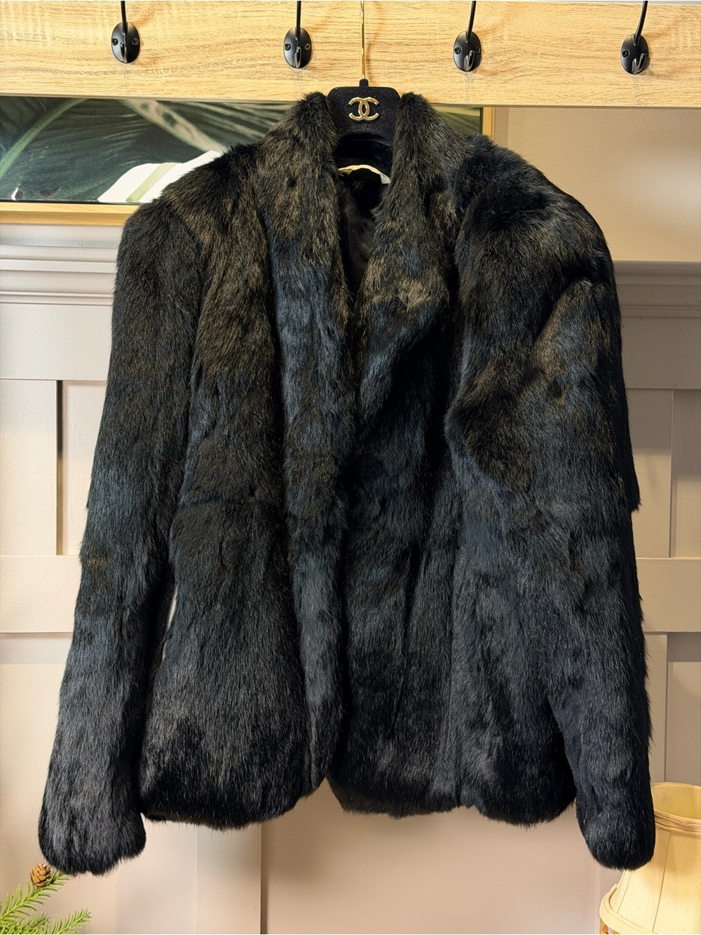 Vintage Black Rabbit Soft Fur button Jacket coat unknown brand Korea Size L